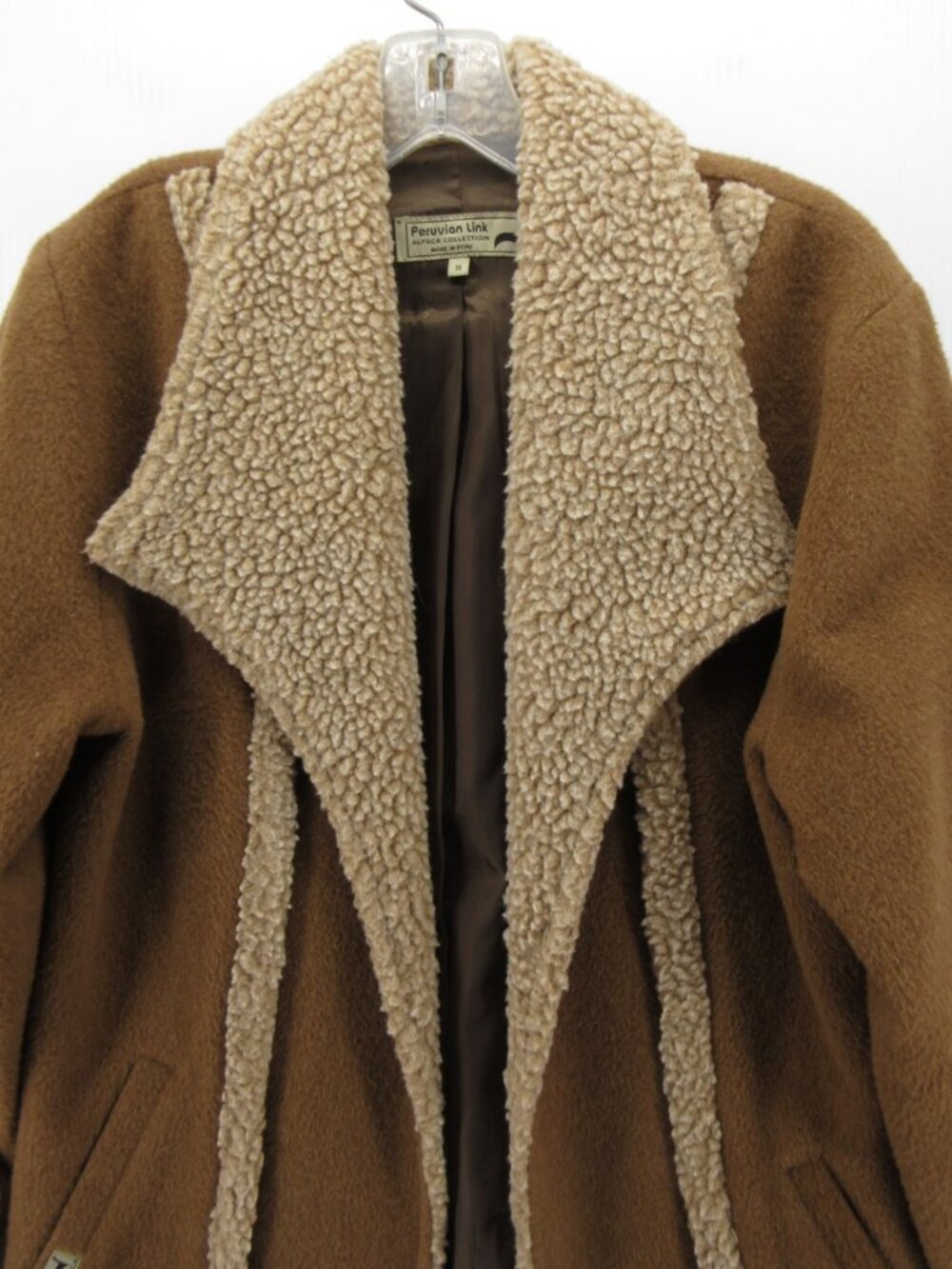 Peruvian Link Jacket Small Alpaca Open Western Teddy Fleece Trim - Picture 2 of 12